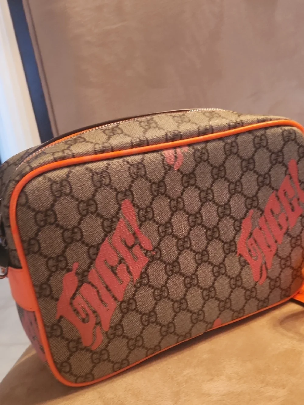 Inspired By Desiner Brown Supreme Crossbody with Orange Accents - Picture 6 of 16